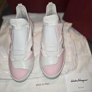 Ferragamo Nile Neoprene leather women's Sock sneakers Pink and white 8.5/ 39